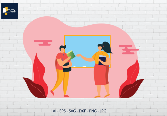 Flat Illustration School Red Background