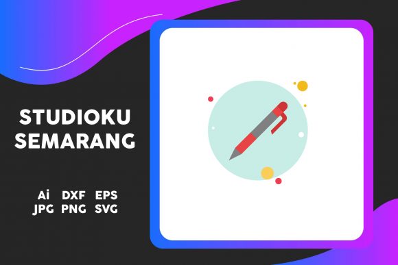 School Icon Pen Simple Blue Circle Graphics